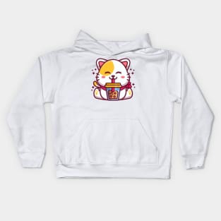 Cute cat drinking boba milk tea cartoon Kids Hoodie